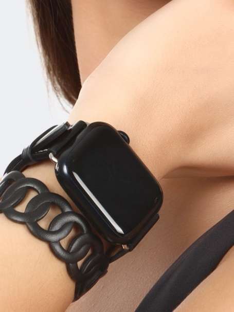 Wide Tour Leather Apple Watch Strap in Black by Venus by Nesreen