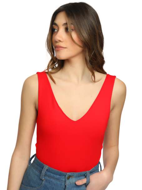 Red Satin Rima Asymmetrical Bodysuit