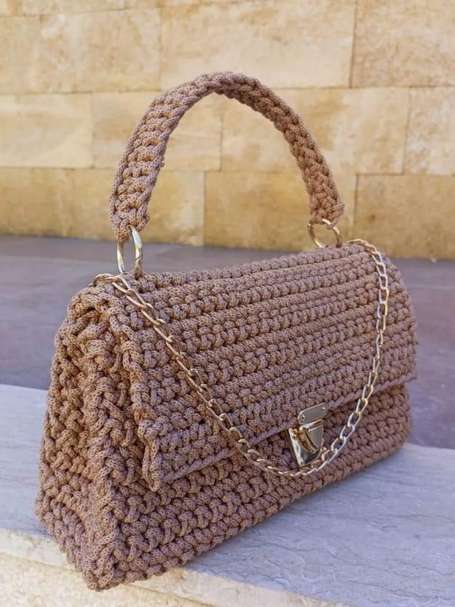 Boutique crochet Brown fashion Double Handle Small Bag