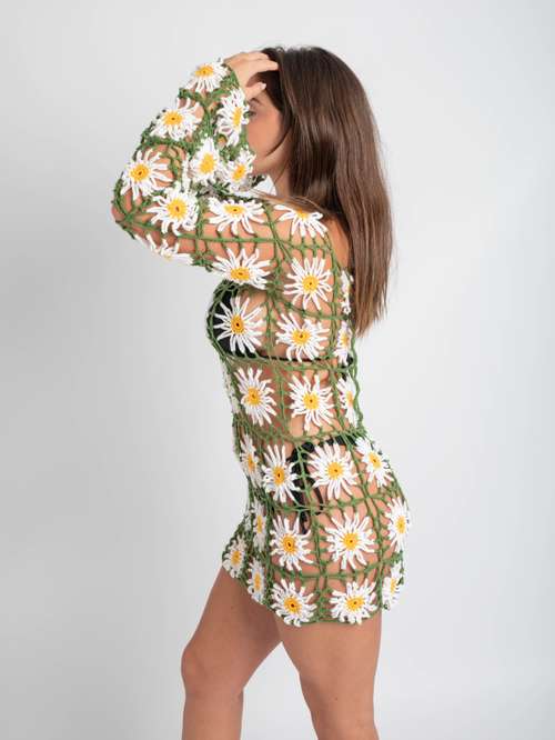 Crochet Flower Dress in Green by KWI | LEMONADE FASHION