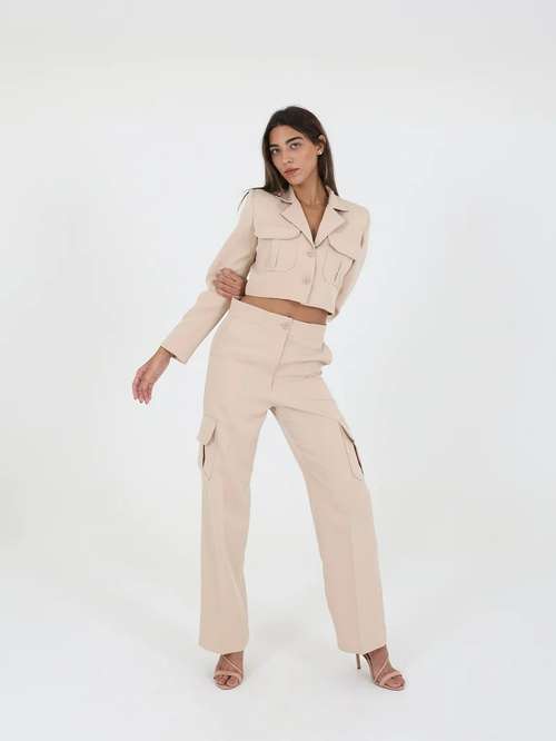Cargo Suit Pants And Crop Jacket in Beige by One53 LEMONADE FASHION
