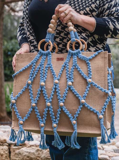 Blue Net Macrame Bag by Knots by Nada Lemonade Fashion by Knots