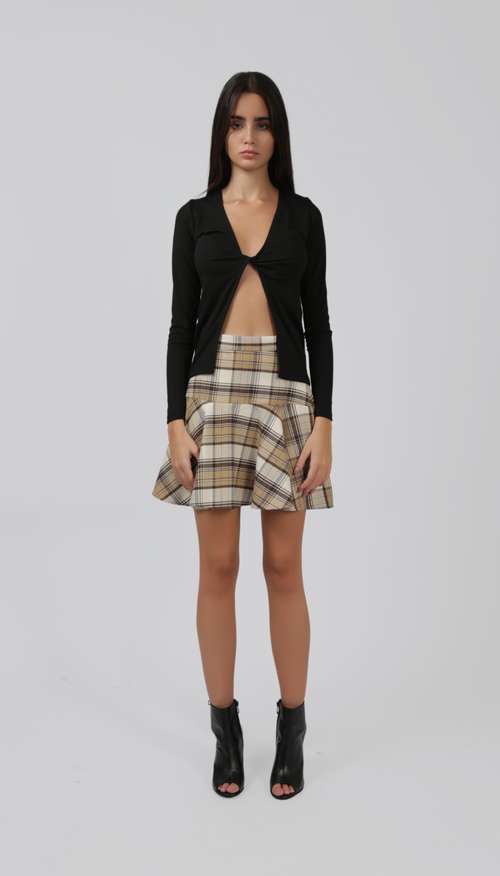 Beige Checked Mini Skirt by One53 | LEMONADE FASHION