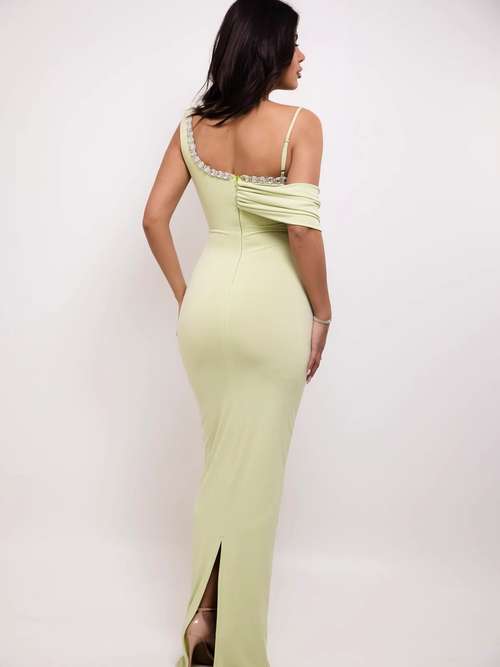 nakd green dress Widya Soraya X Na-kd Low Back Maxi Dress In Green