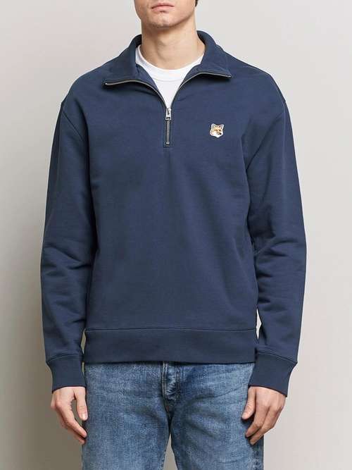 Fox Head Half Zip Sweatshirt in Ink Blue by Maison Kitsuné