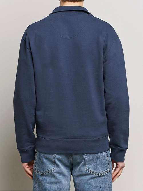 躑躅. Fox Head Half Zip Sweatshirt in Ink Blue by Maison Kitsuné