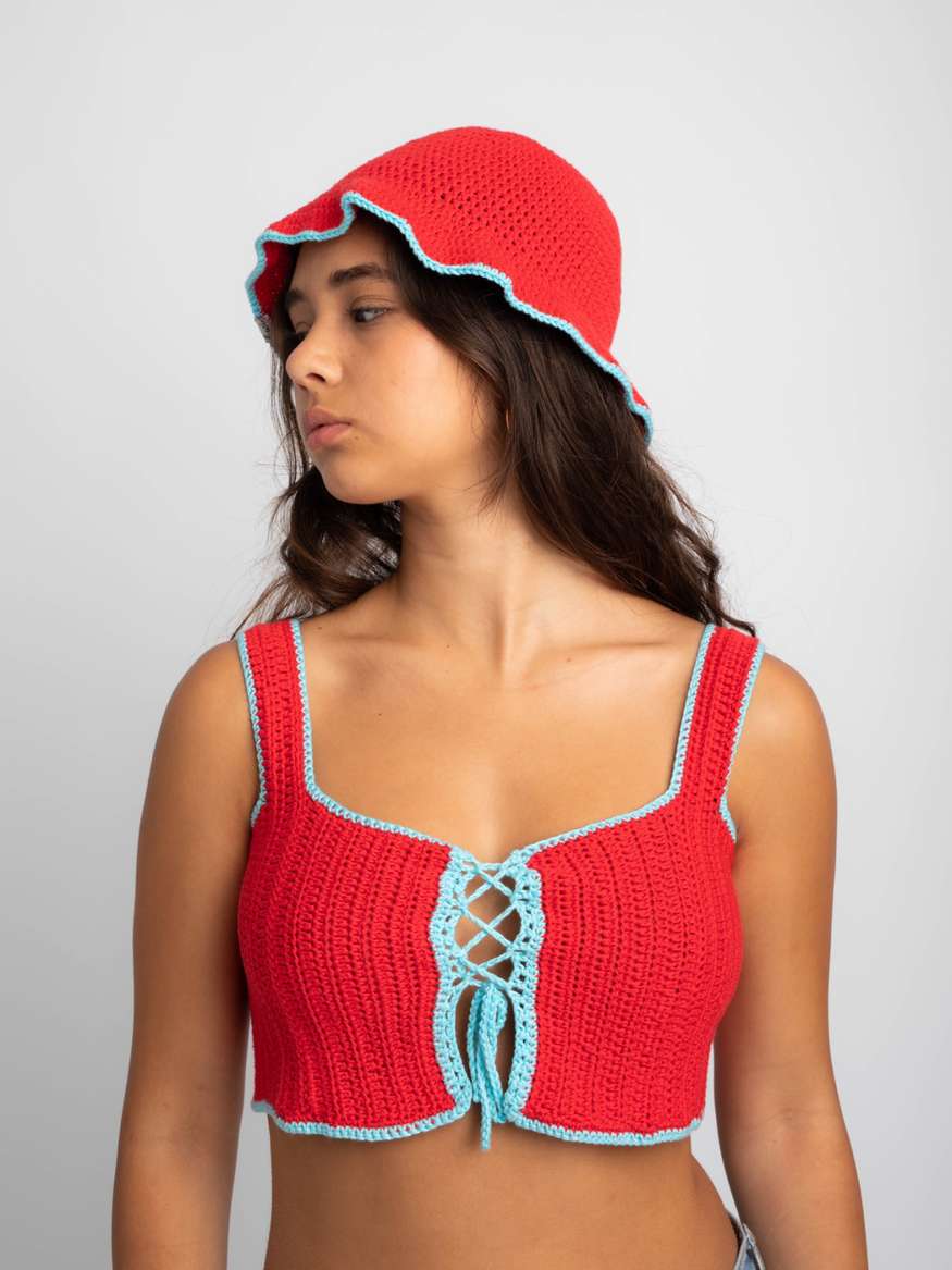 Crochet corset top in Red by KWI | LEMONADE FASHION