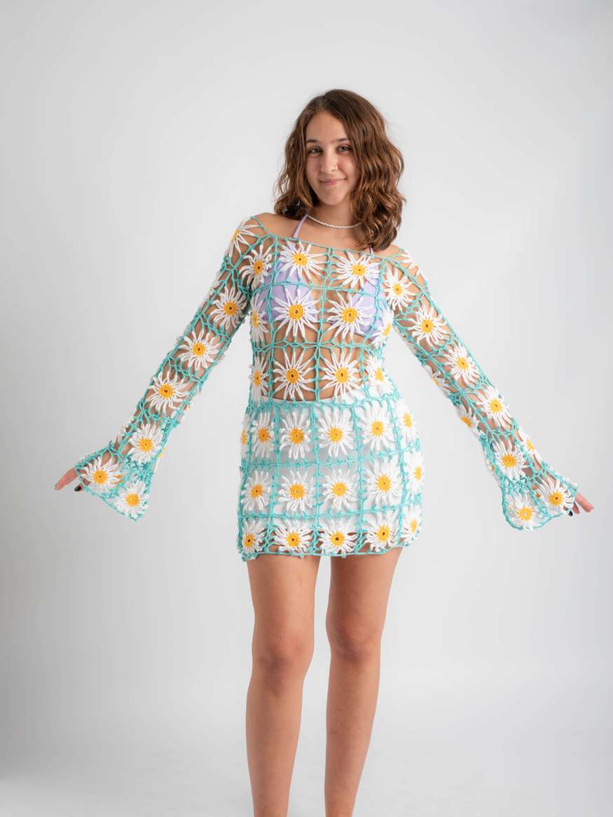 Crochet Flower Dress in Blue by KWI | LEMONADE FASHION