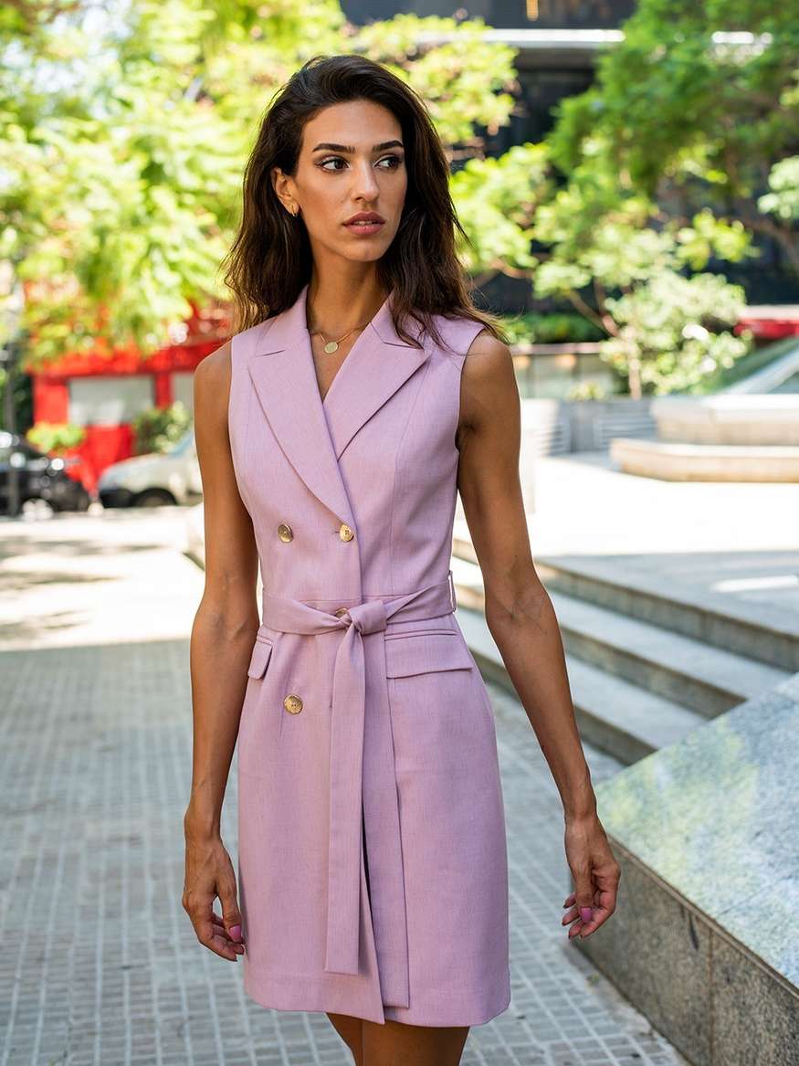 PIPP | Sleeveless Blazer Dress with Belt in Nude Pink by ZED PIPP | Sleeveless Blazer Dress with Belt in Nude Pink by ZED