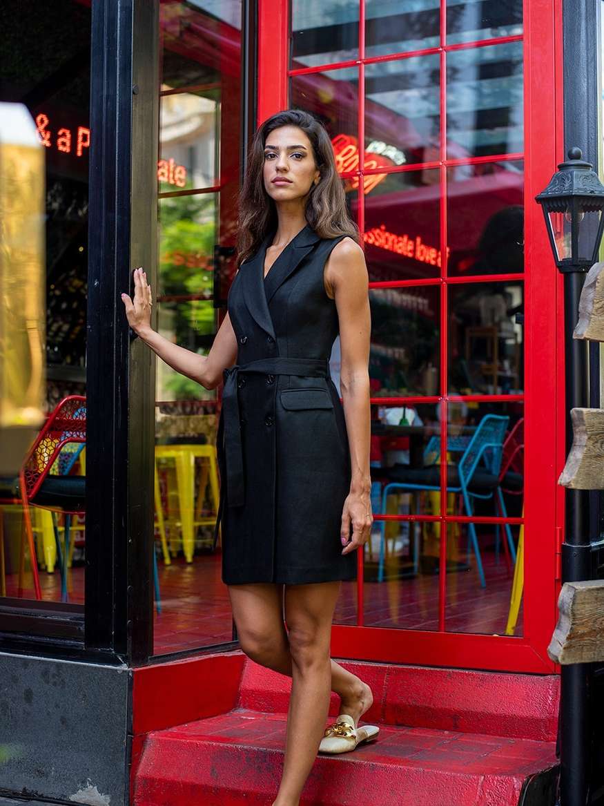 PIPP | Sleeveless Blazer Dress with Belt in Black by ZED PIPP | Sleeveless Blazer Dress with Belt in Black by ZED