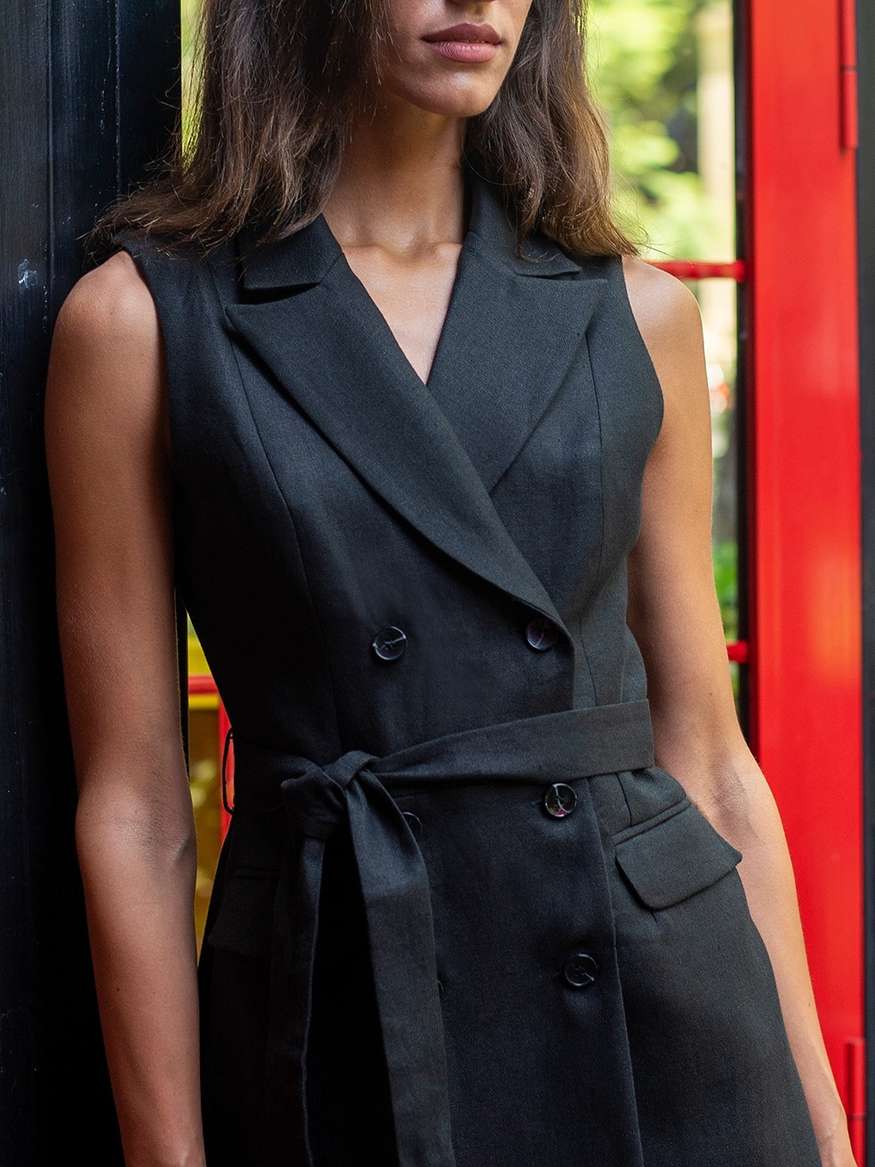 PIPP | Sleeveless Blazer Dress with Belt in Black by ZED PIPP | Sleeveless Blazer Dress with Belt in Black by ZED