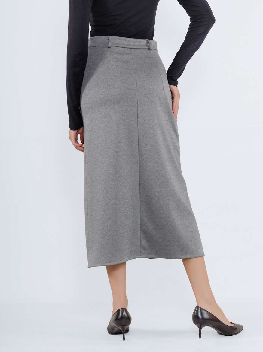 Angled Split Midi Skirt in Grey by Fashion Declare LEMONADE FASHION