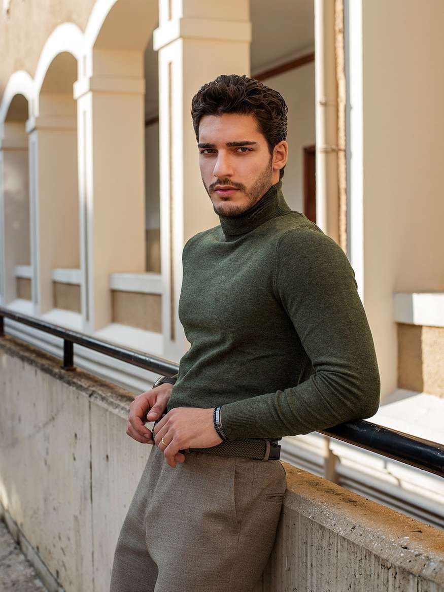 Army green turtleneck sweater best sale