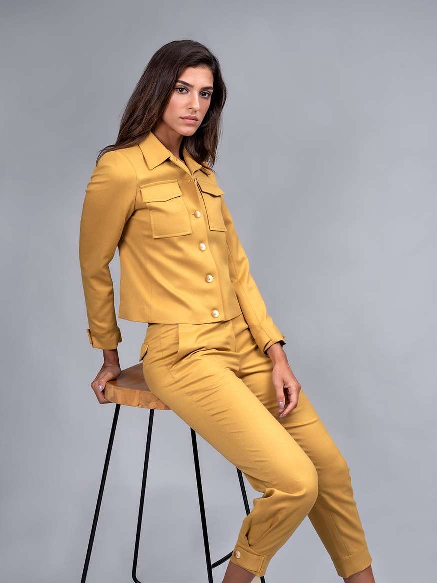 Cropped mustard outlet jacket