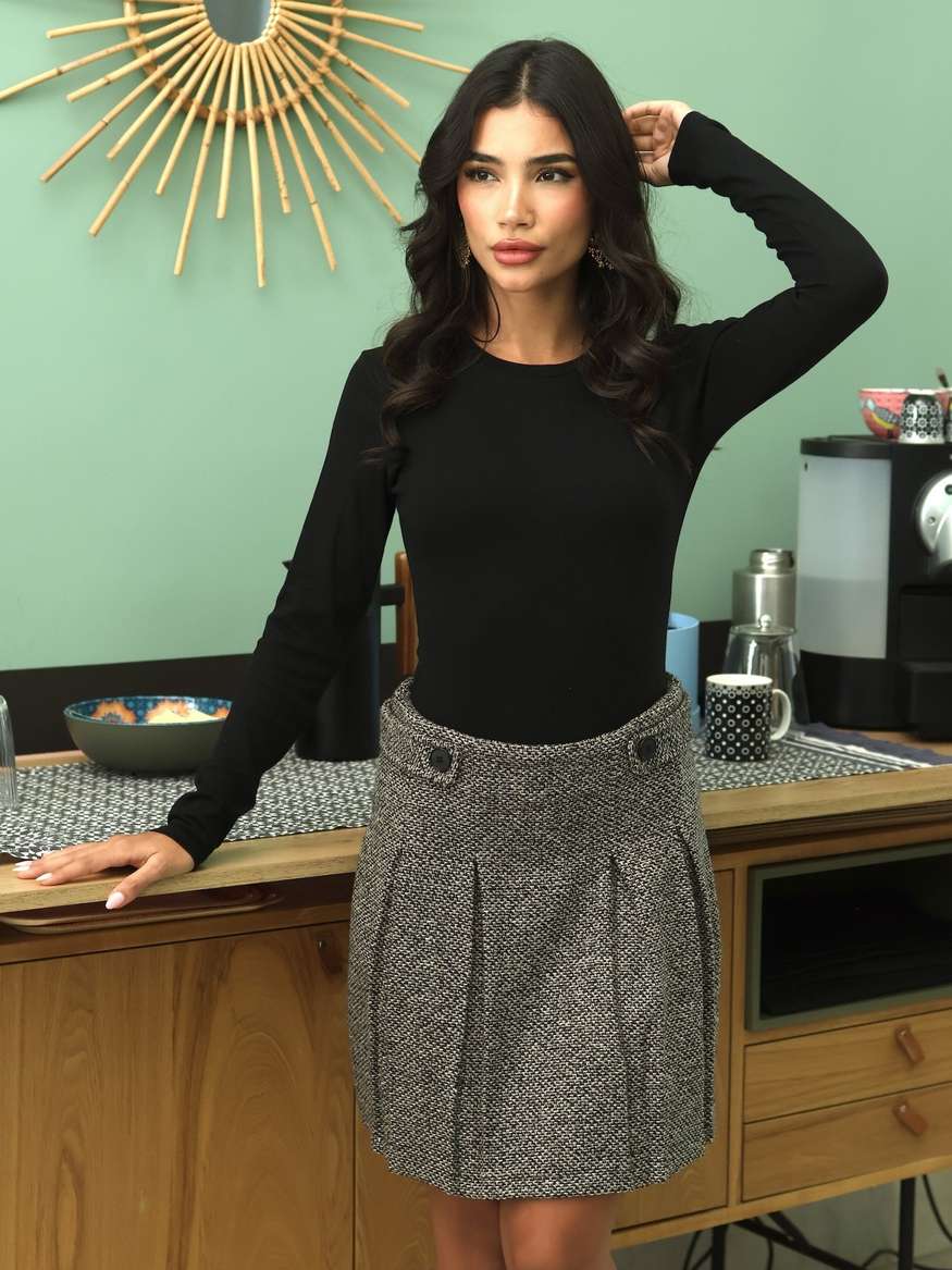 【I AM MARI】24FW★ Newriel Wool Tweed H-Line Mini Skirt I AM MARI】24FW☆ Newriel Wool Tweed H-Line Mini Skirt I AM