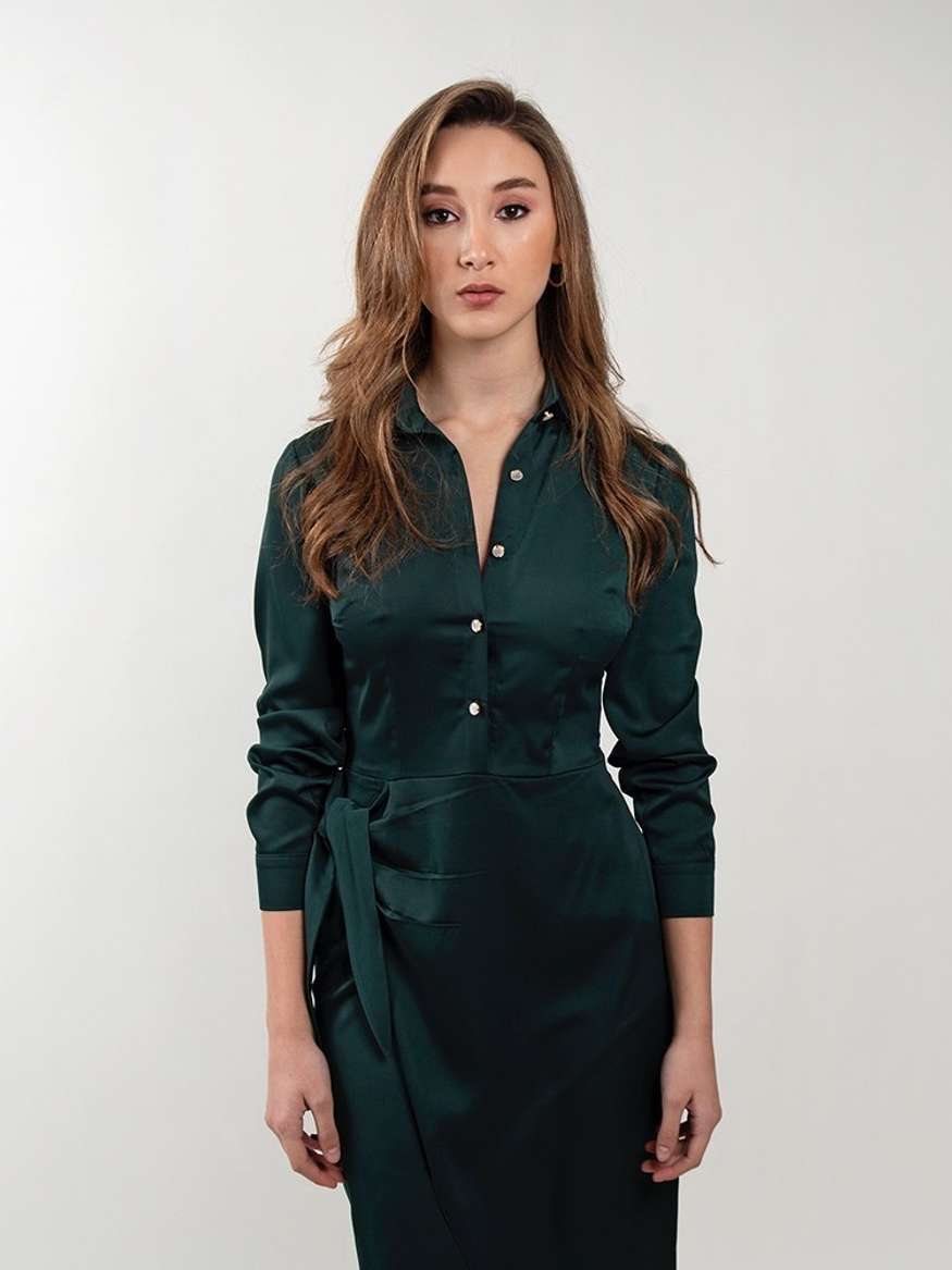 satin shirt dress green Feelin' Flirtatious Satin Shirt Dress - Green