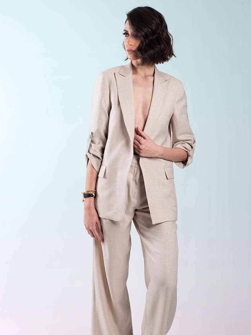 【新品・タグ付き】Baybee wlace up blouse（ベージュ） Beige Rolled-up Sleeves Blazer by ZED | LEMONADE FASHION