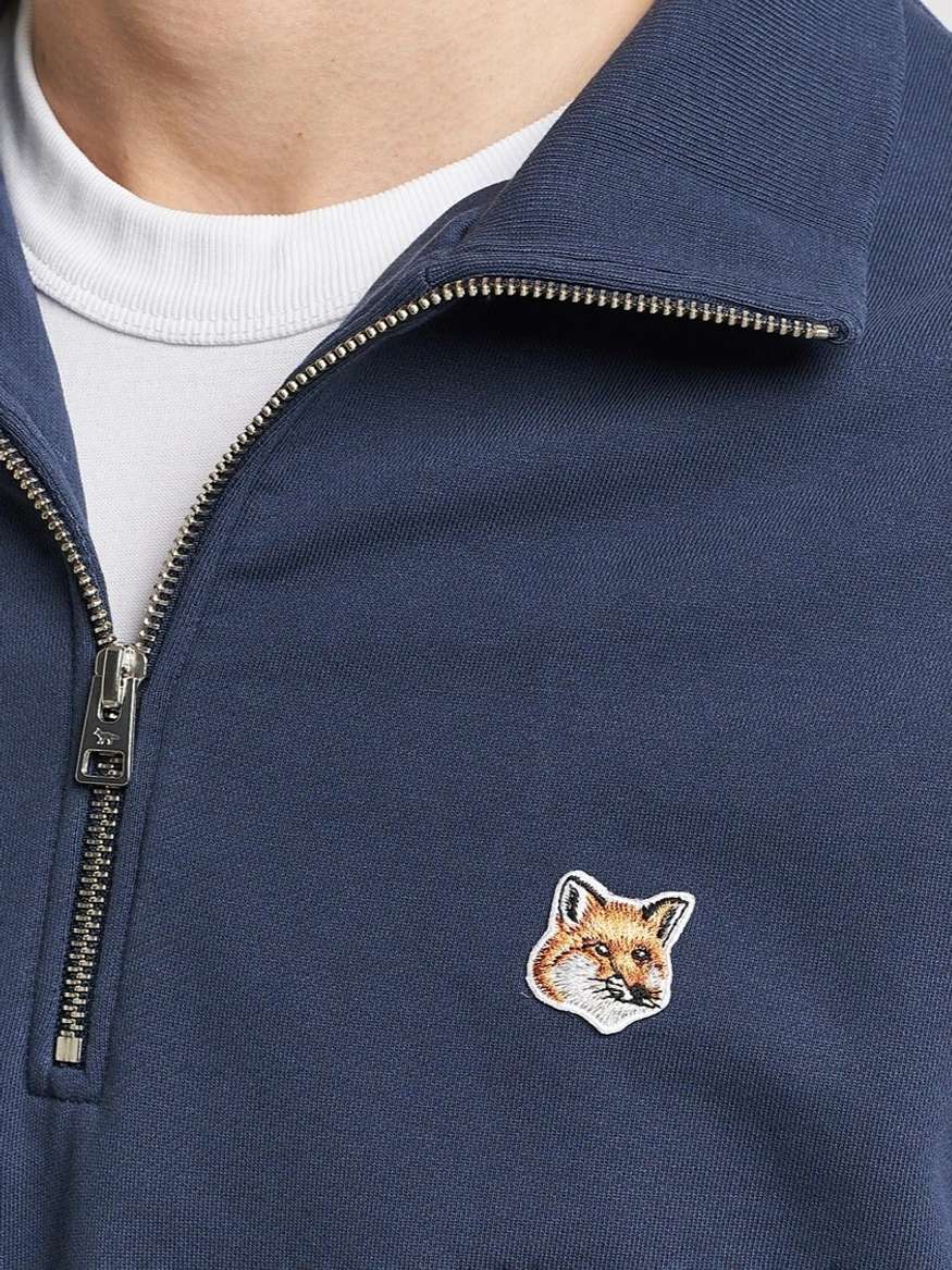 Fox Head Half Zip Sweatshirt in Ink Blue by Maison Kitsuné