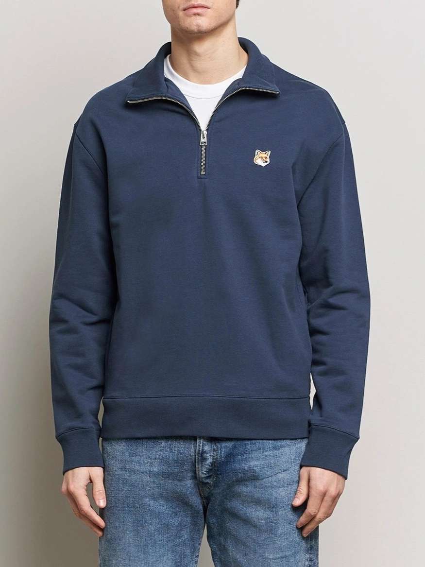 PIPP | Fox Head Half Zip Sweatshirt in Ink Blue by Maison Kitsuné