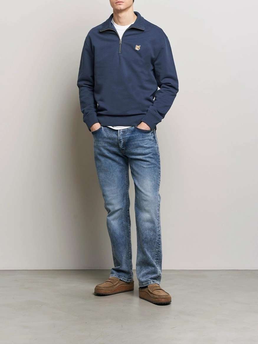 Fox Head Half Zip Sweatshirt in Ink Blue by Maison Kitsuné